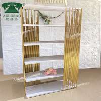 New deisng event wholesale high gold stainless steel MDF top bar wall shelf for sale