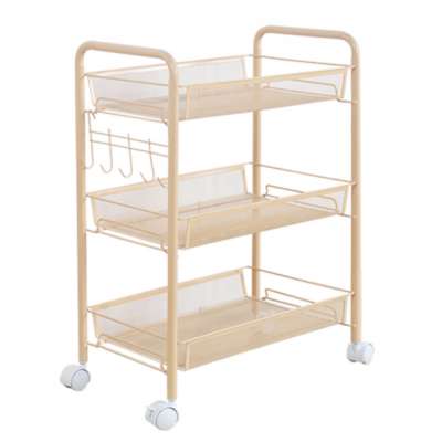 Creative home kitchen toilet bathroom beauty salon metal trolley with hook storage cheap rack shelf