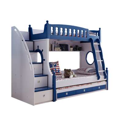 Children's double-decked bunk bed with bookshelf